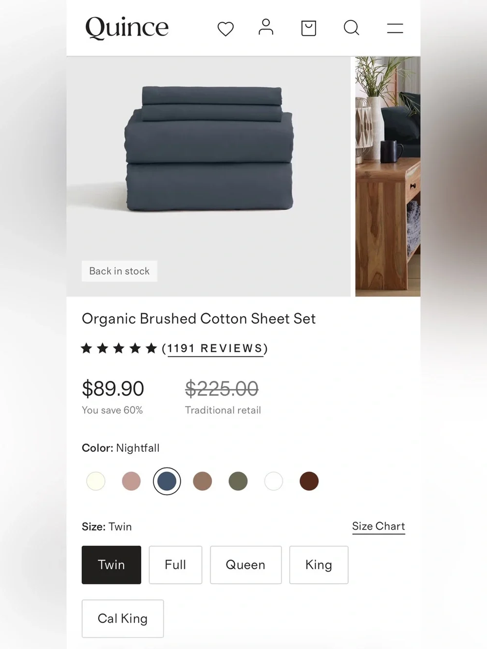 Quince Organic Brushed Cotton Sheet Set Twin Nightfall NWOT Back In Stock